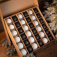 Набір "Блискучий мікс" 36шт Біло-Чорний. Іграшки на ялинку, Подарунковий набір ялинкових кульок Кульки на ялинку