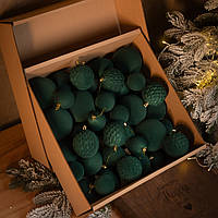 Новорічні ігнрашки набір "Оксамит" 40 шт. Смарагдовий. Подарунковий набір ялинкових кульок Кульки на ялинку