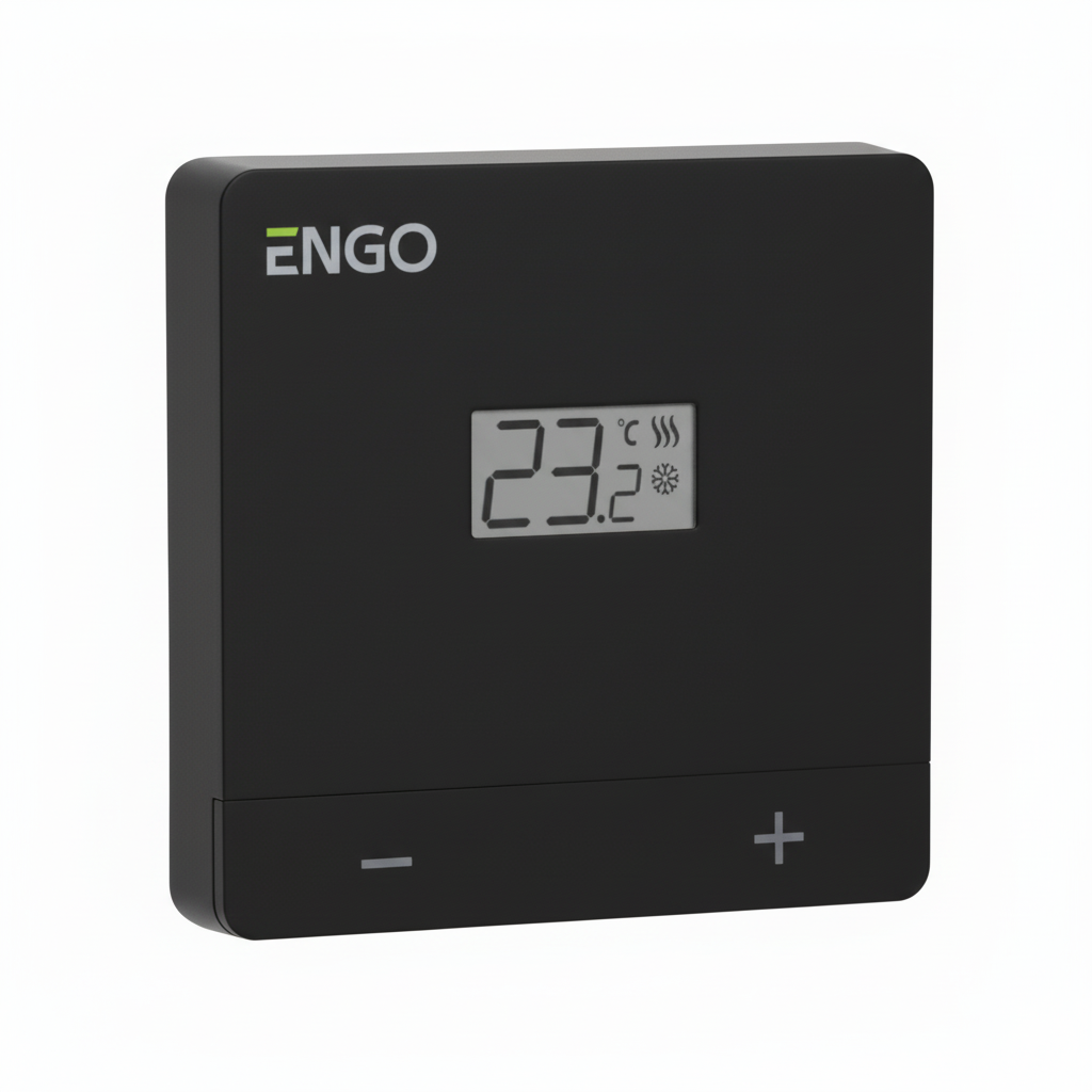 ENGO термостат дротовий EASYBATB, батарейний, 2×AAA, чорний, дисплей, TPI алгоритм, фото 1