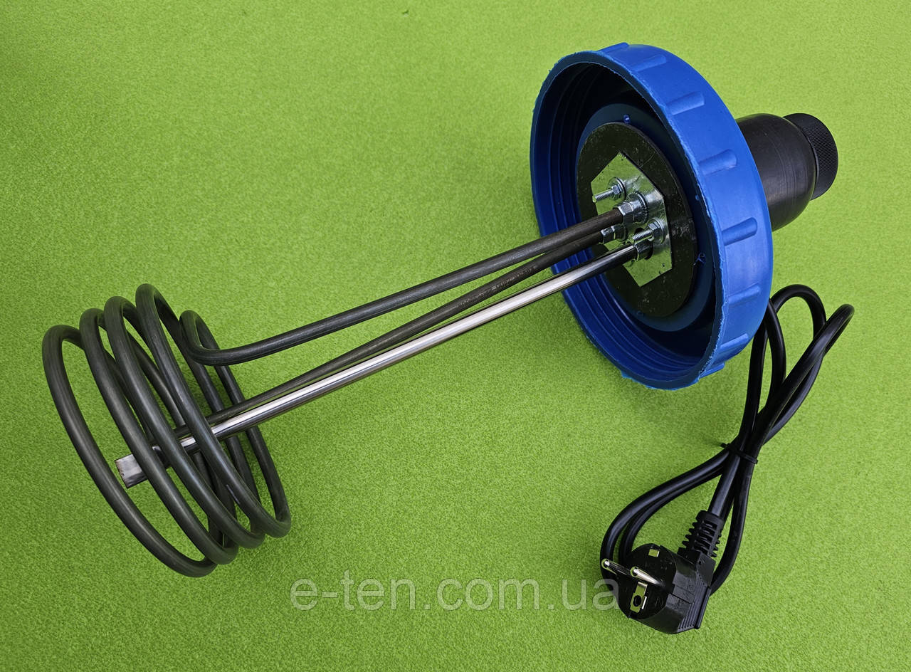 Кришка Ø145мм з вбудованим ТЕНом 2000W, L=240мм (та терморегулятором) для нагріва води пластикового бака 75л,100л