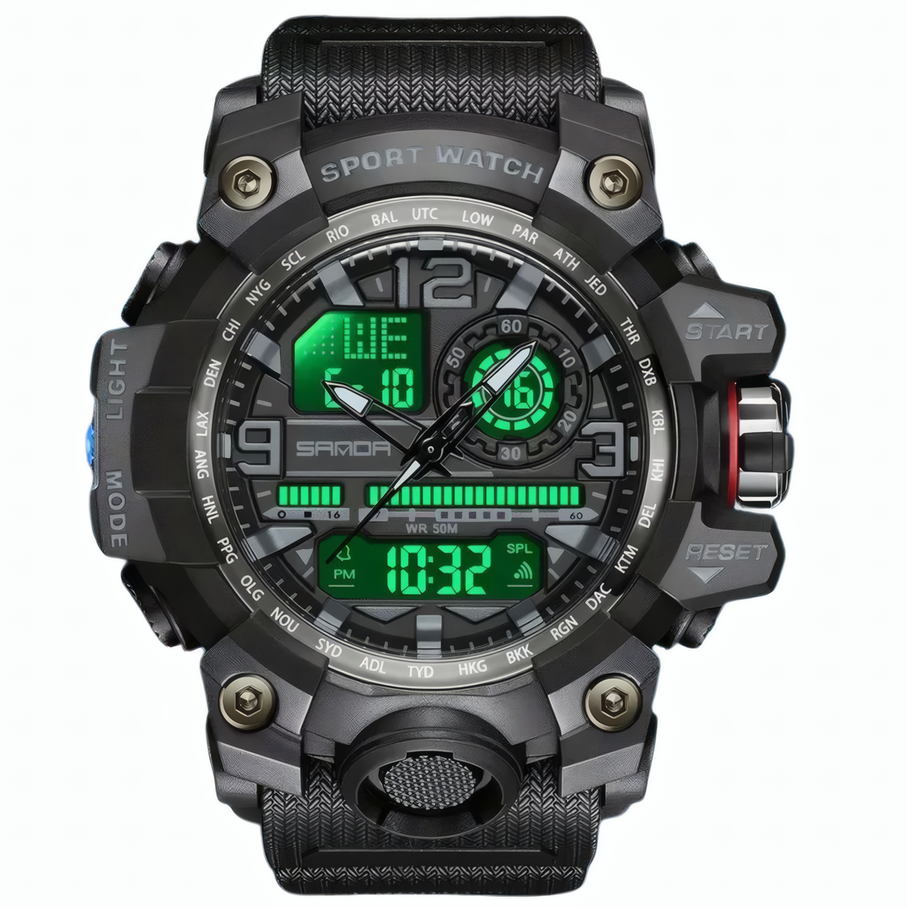Годинник військовий тактичний чорний протиударний водонепроникний з підсвічуванням будильник секундомір Sanda Army, фото 1