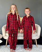 Пижама детская домашняя фланелевая рубашка со штанами Красная клетка