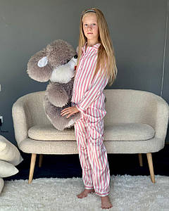 Піжама дитяча домашня шовкова сорочка зі штанами Рожева смужка