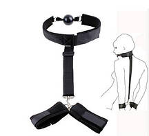 IKOKY кляп з ременем і фіксаторами для рук та шиї, набір для БДСМ ігор, чорний