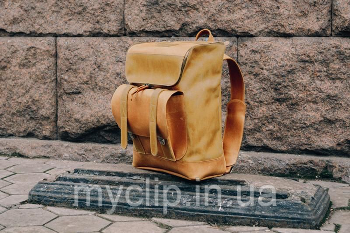 Женский рюкзак з кишенями з вінтажної шкіри коричневий 15 дюймів, фото 1