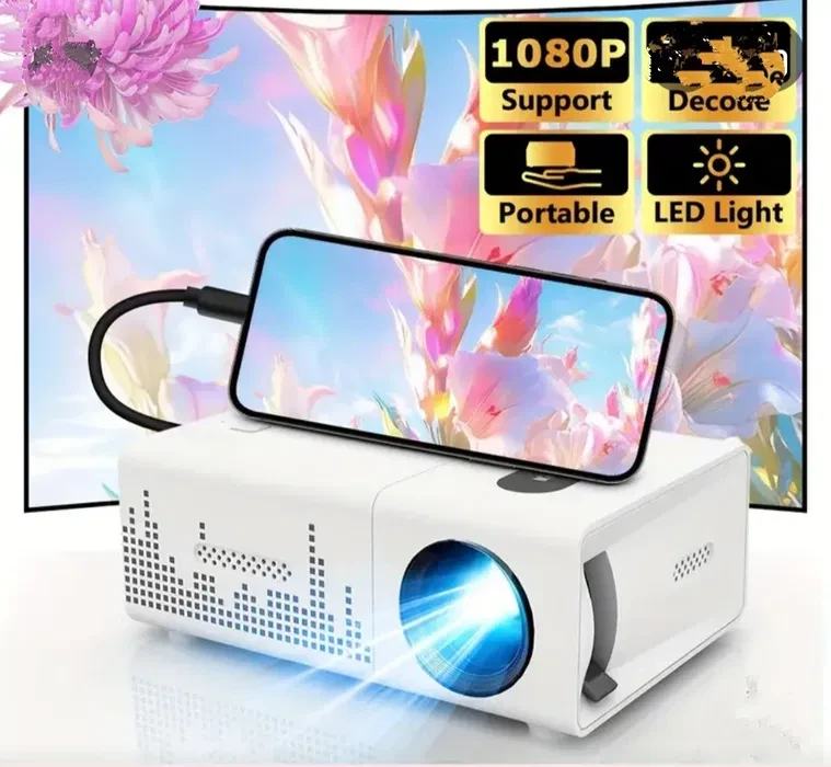 Мініатюрний кінотеатр 80″ (203,2 см) з вбудованими стереодинаміками — HD домашній проектор, фото 1