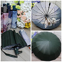 Якісна жіноча парасолька автомат з візерунком знизу 16 спиць 101см діаметр зелена Три Слона
