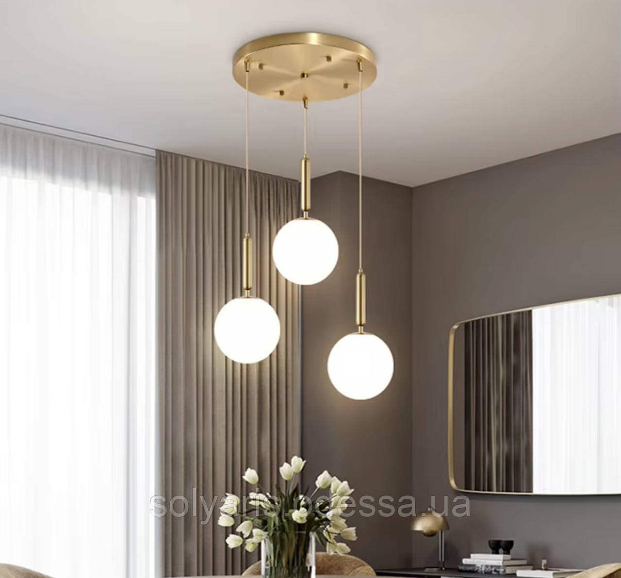 Люстра на три плафони 9992015F-3 BRZ+WH (300), фото 1