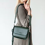 Маленький жіночий клатч сумка крос боді через плече зелена з екошкіри з плечовим ременем, фото 8