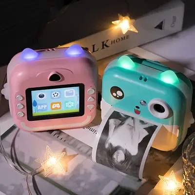 Портативний фотопринтер Котик миттєвого друку Полароїд 24 Мп 2 кольори камера для фото і відео 4 ігри type-c