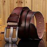 Шкіряний ремінь чоловічий з натуральної шкіри. Чоловічий ремінь пояс для джинсів MILUOTA Коричневий, фото 3