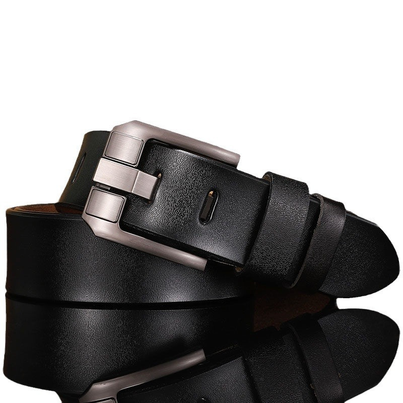 Шкіряний ремінь чоловічий з натуральної шкіри. Чоловічий ремінь пояс для джинсів MILUOTA Чорний, фото 1