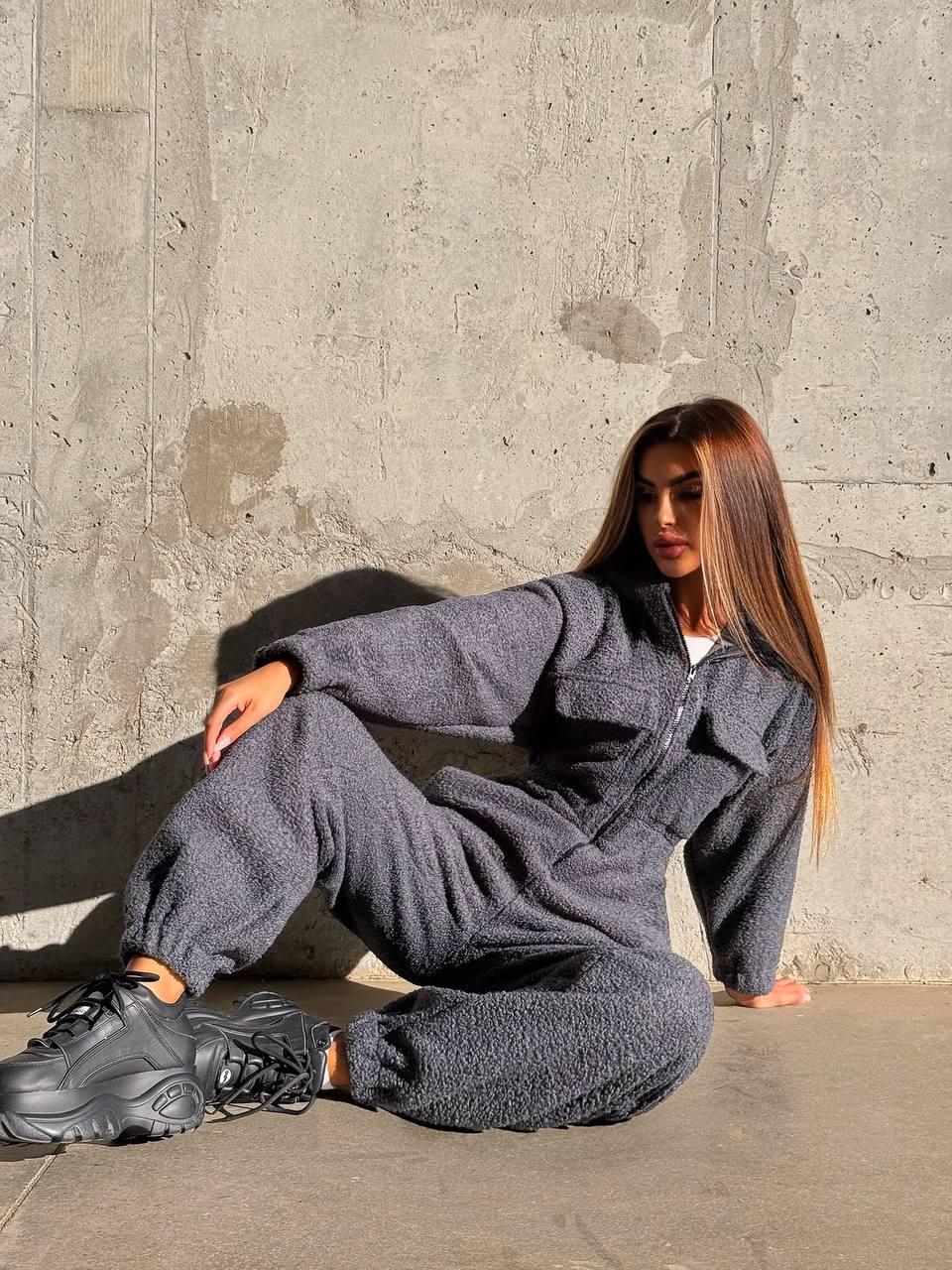 Жіночий плюшевий комбінезон на флісі зі змійкою і капюшоном (р. 42-46) 66KO3931Е, фото 1