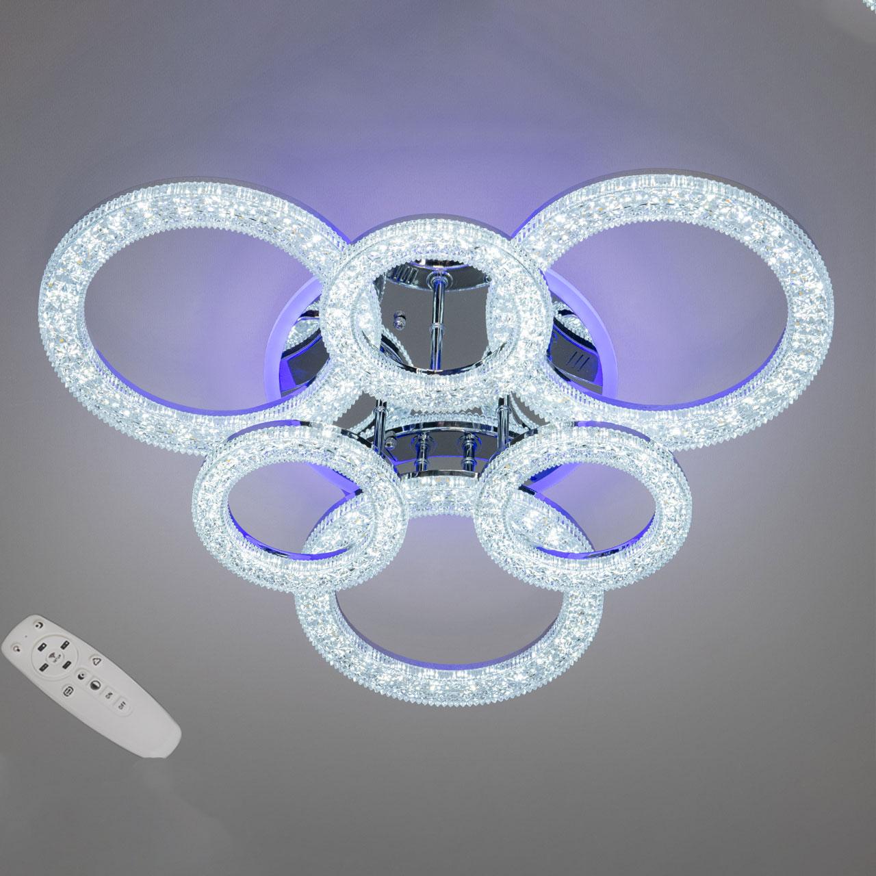 Світлодіодна люстра 107 Вт з підсвічуванням основи та пультом д/к колір каркасу хром D-3314/3+3HR LED, фото 1