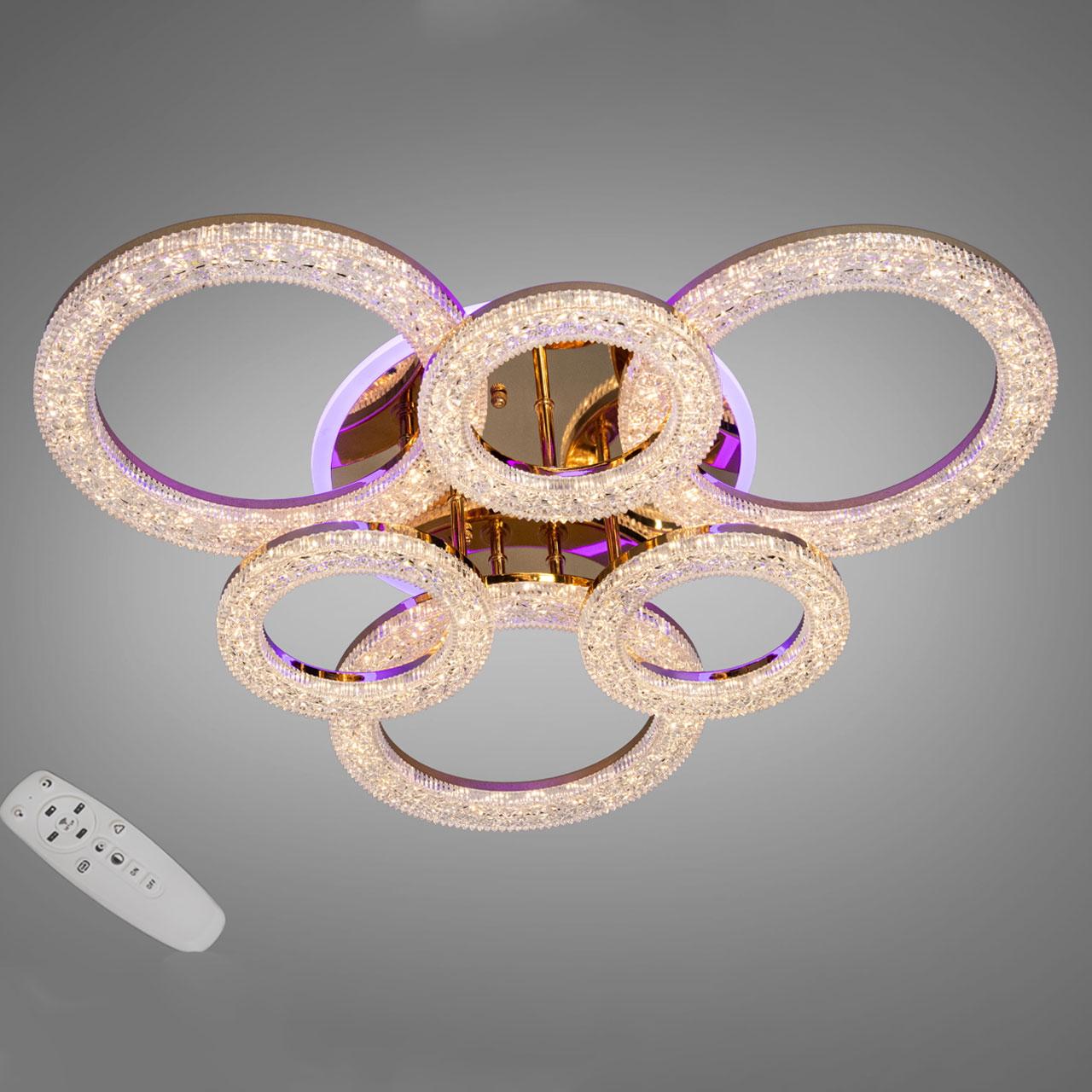 Світлодіодна люстра 107 Вт з підсвічуванням основи та пультом д/к колір каркасу золотий D-3314/3+3G LED, фото 1