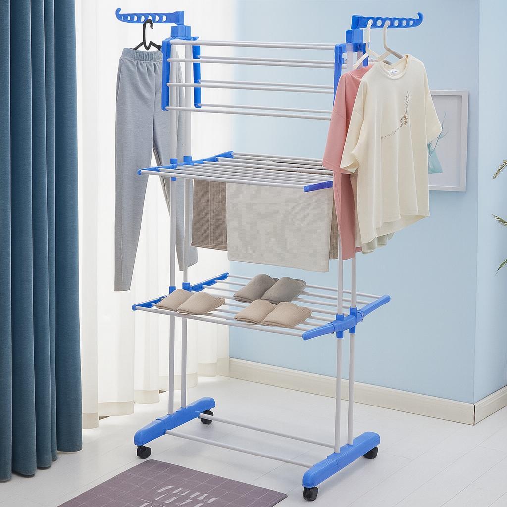 Сушарка для білизни та одягу багатоярусна вертикальна на колесах, підлогова складна сушарка-стійка, SH-1000, фото 1