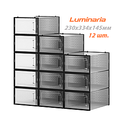 Комплект коробок боксів Luminaria SHOE BOX BLACK/CLEAR розмір S (12шт) 230x334x145мм чорні органайзери для зберігання взуття