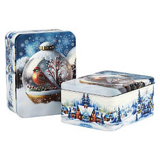 Солодкий новорічний подарунок з цукерками №39 в металевій коробочці, 700 г. замовлення від 14 шт.