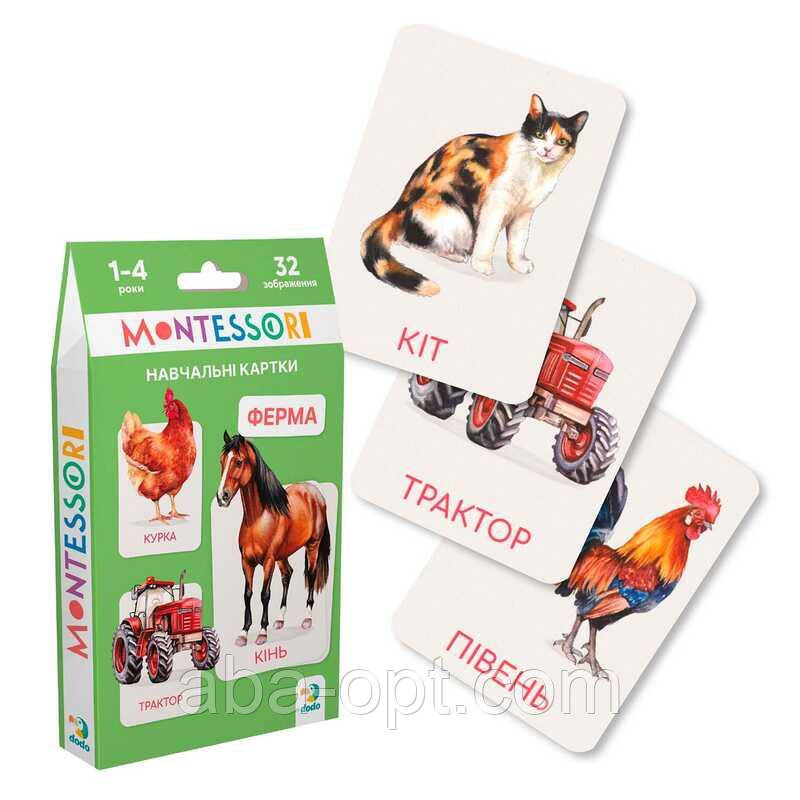 Гра Набір навчальних карток Монтесорі "Ферма" 301233 (32) "DoDo", 16 двосторонніх карток, в коробці, фото 1