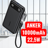 Портативний павербанк Power Bank Anker A1257 10000 mAh 22,5W USB-A USB-C Black з вбудованим кабелем USB-C та шнурком