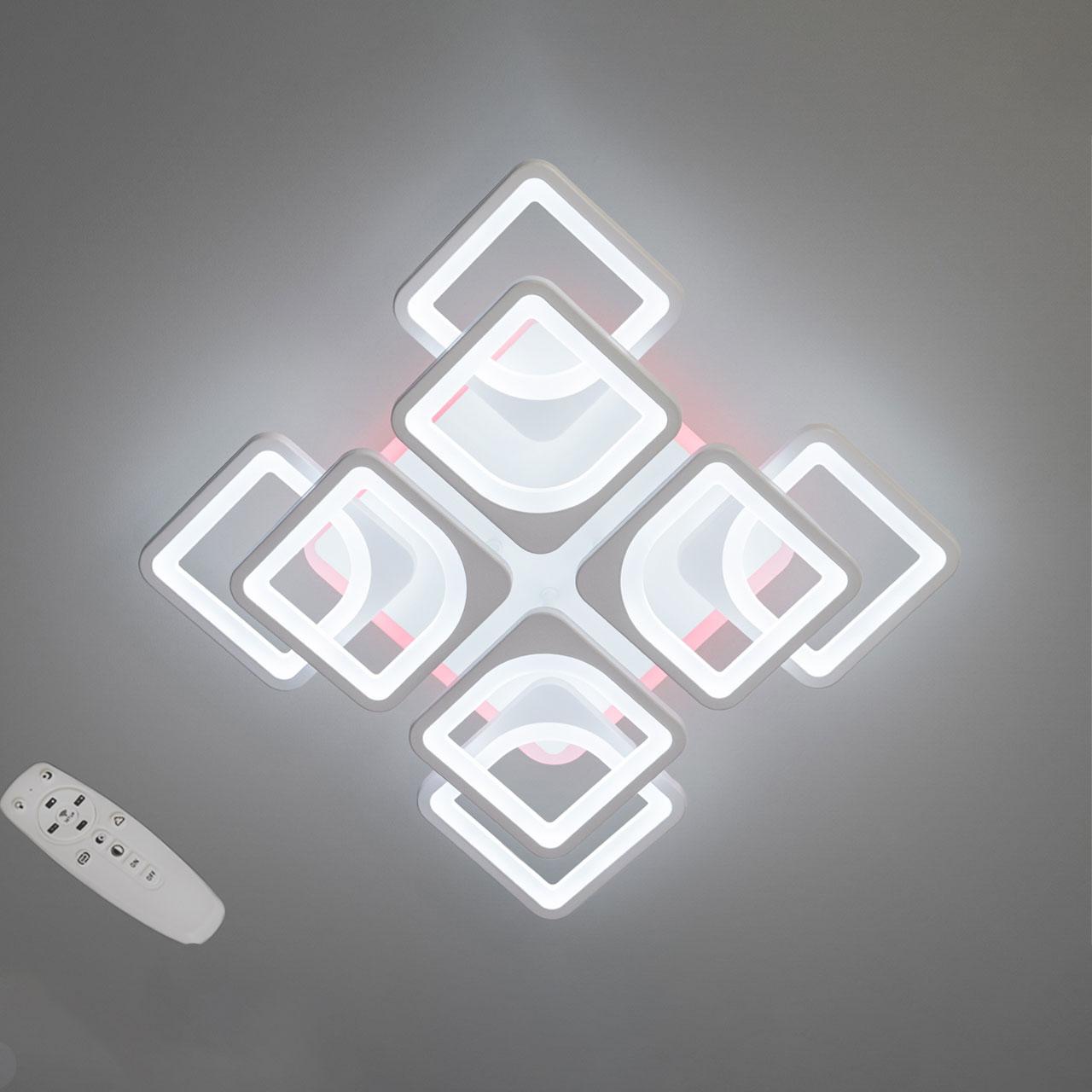 Світлодіодна люстра 190 Вт з підсвічуванням основи та пультом д/к колір каркасу білий D-HS9171/4+4WH LED 3color, фото 1