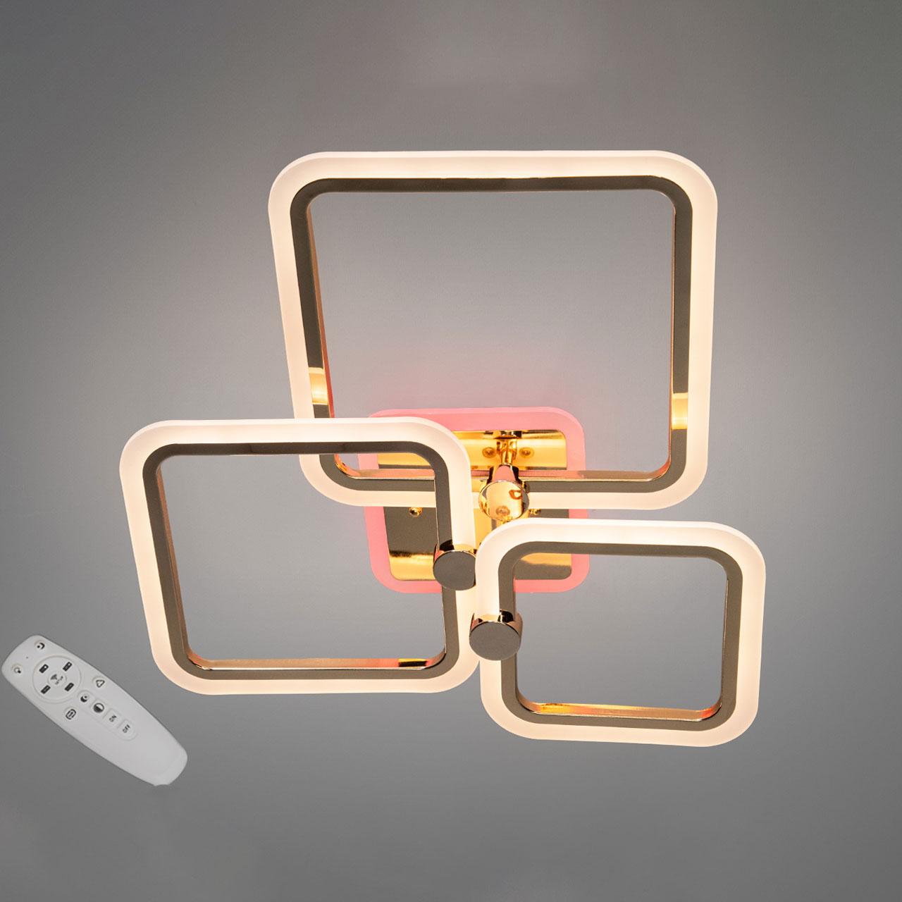 Світлодіодна люстра 65 Вт з підсвічуванням основи та пультом д/к колір каркасу золотий D-A9319/3G LED 3color, фото 1