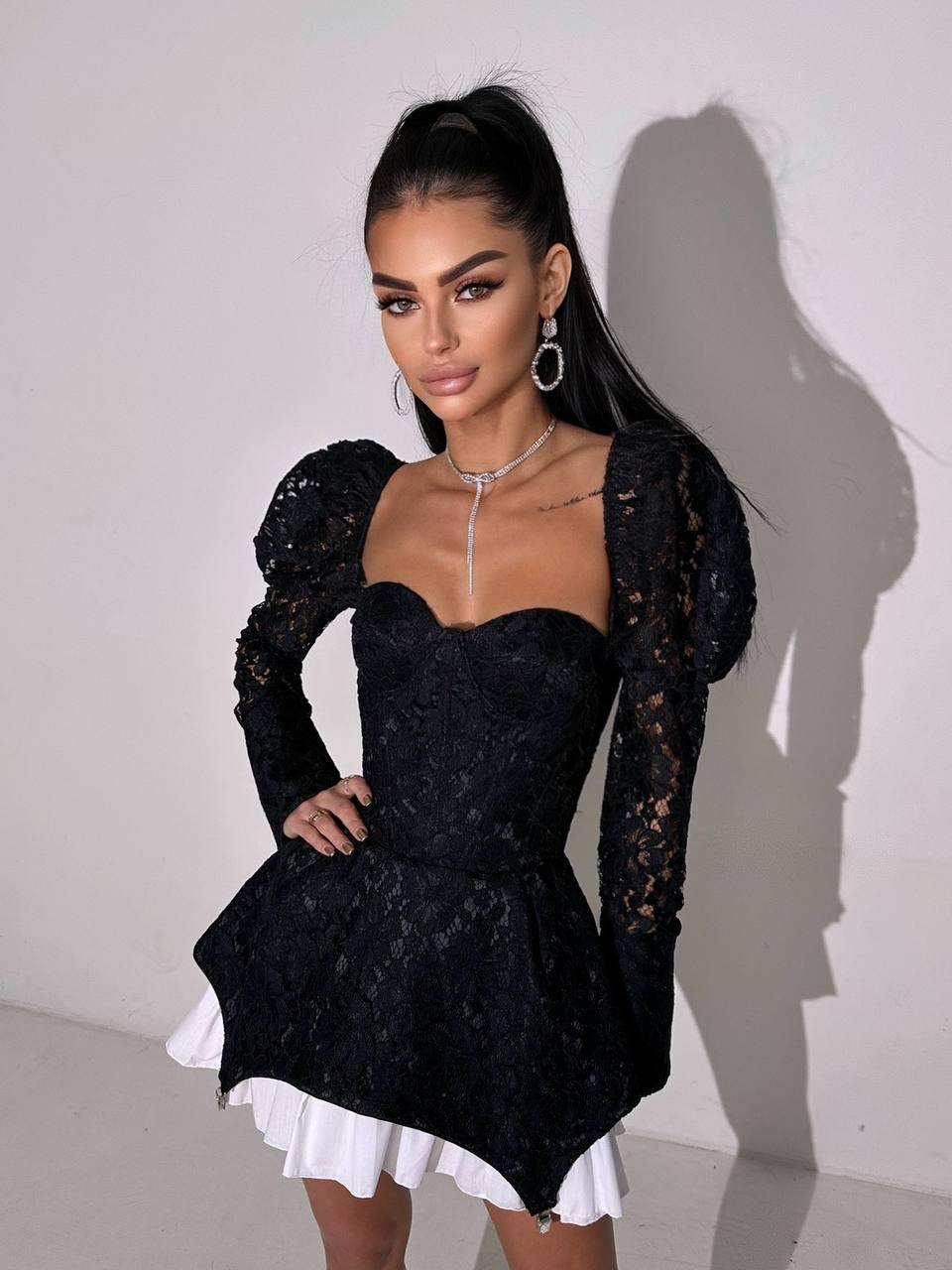 Мереживне плаття бюстьє з білим підспідничником і рукавами ліхтариками (р. S, M) 66py6145Е, фото 1