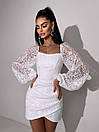 Мереживне плаття-двійка з корсетним верхом із рукавами ліхтариками та міні спідницею (р. S, M) 66py6146Е, фото 4