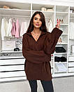 Жіночий подовжений светр із коміром поло та манжетами (р. 42-48) 55sv3449, фото 7
