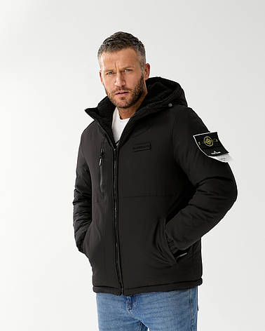 Чоловіча зимова куртка Stone Island двостороння тепла Стон Айленд чорна, фото 1