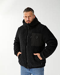 Чоловіча зимова куртка плюшева Stone Island двостороння тепла Стон Айленд чорна