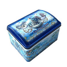 Солодкий новорічний подарунок з цукерками №43 в металевій коробочці, 800 г. замовлення від 20 шт.