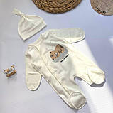 Комплект для новонародженого: чоловічок + шапочка з теплого футеру з начосом, фото 5