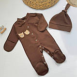 Комплект для новонародженого: чоловічок + шапочка з теплого футеру з начосом, фото 9