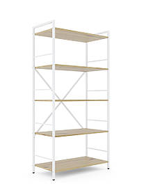 Стелаж металевий фарбований Білий "Лофт" 1600х800х400мм, 5 полиць, ЛДСП колір полиць Дуб Артізан | Стелаж для шоурума