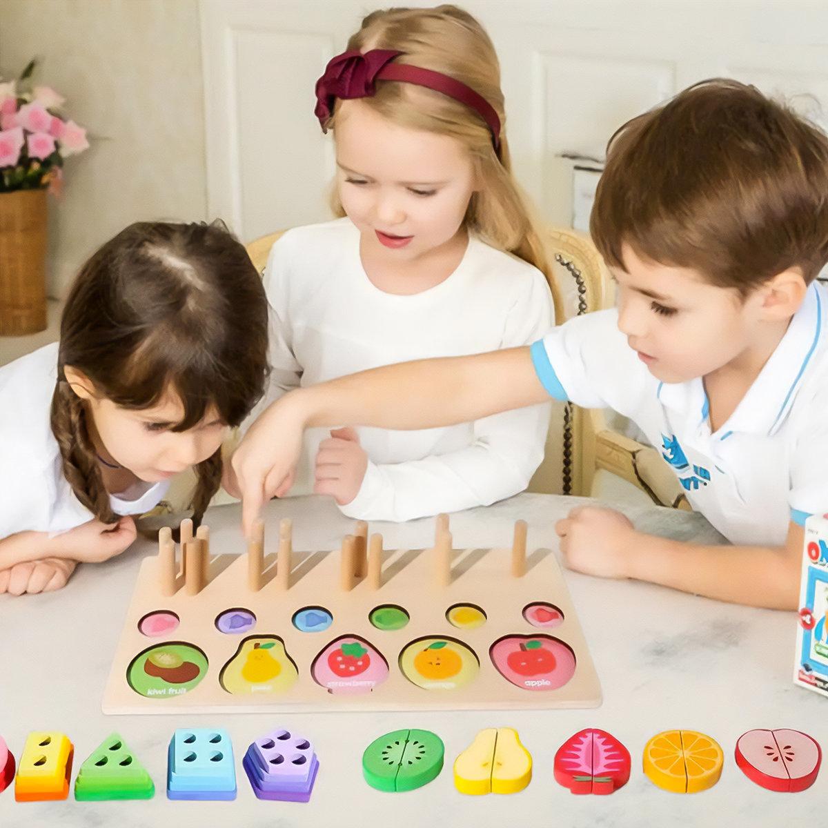 Дошка логічна дерев'яна іграшка для дитини 3в1 Сортер магнітна риболовля гра з фруктами розвиває моторику, фото 1