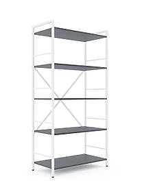 Стелаж металевий фарбований Білий "Лофт" 1600х800х400мм, 5 полиць, ЛДСП колір полиць Антрацит | Стелаж для книг