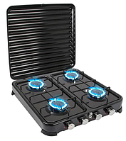 Побутова портативна газова плита з кришкою Rainberg чотириконфоркова під балонний газ для будинку COYTEO