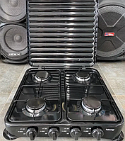 Газова портативна плита з кришкою Rainberg переносна на 4 конфорки під балонний газ COYTEO