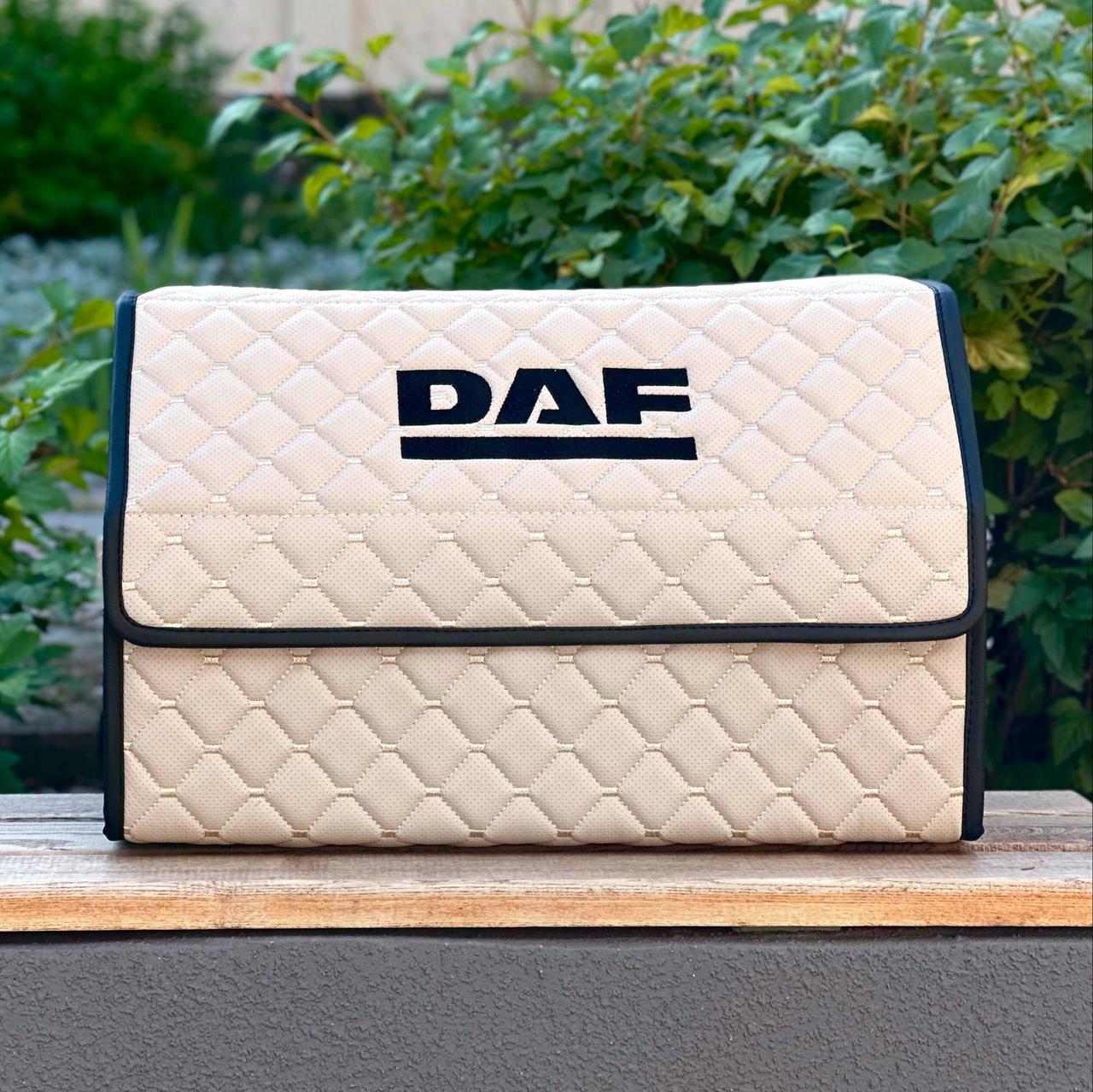 Органайзер у багажник на магніті з вишивкою DAF, бежевий, 50 см, автомобільний органайзер в авто, фото 1