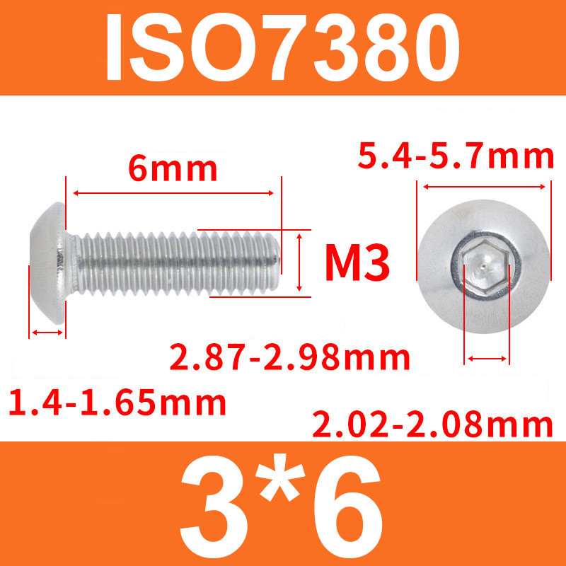 Гвинт ISO7380 M3*6 із напівкруглою головкою та внутрішнім шестигранником, нержавіюча сталь 304, фото 1