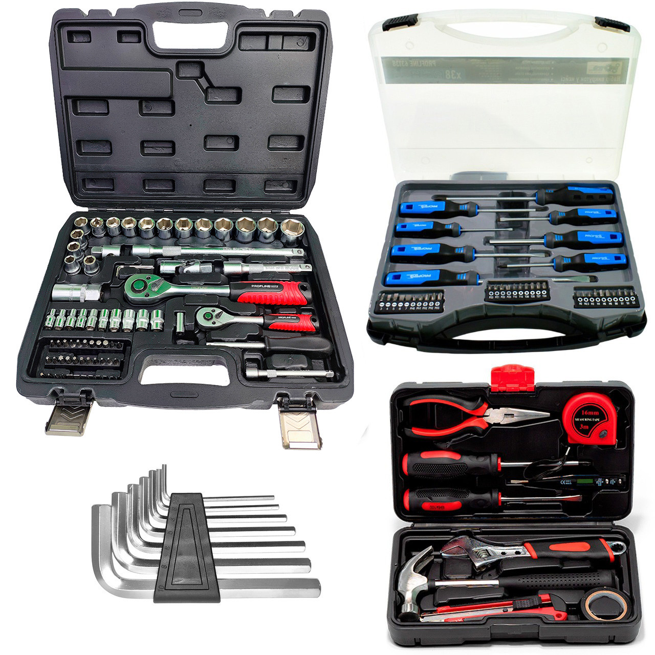 Набір інструментів 4в1 (набір 72 од. + набір проф. викруток + набір слюсарний + шестигранники) 60725-107