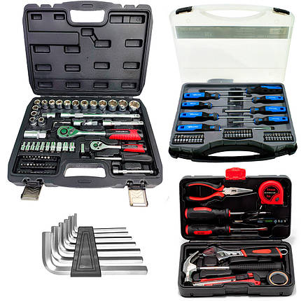 Набір інструментів 4в1 (набір 72 од. + набір проф. викруток + набір слюсарний + шестигранники) 60725-107, фото 1