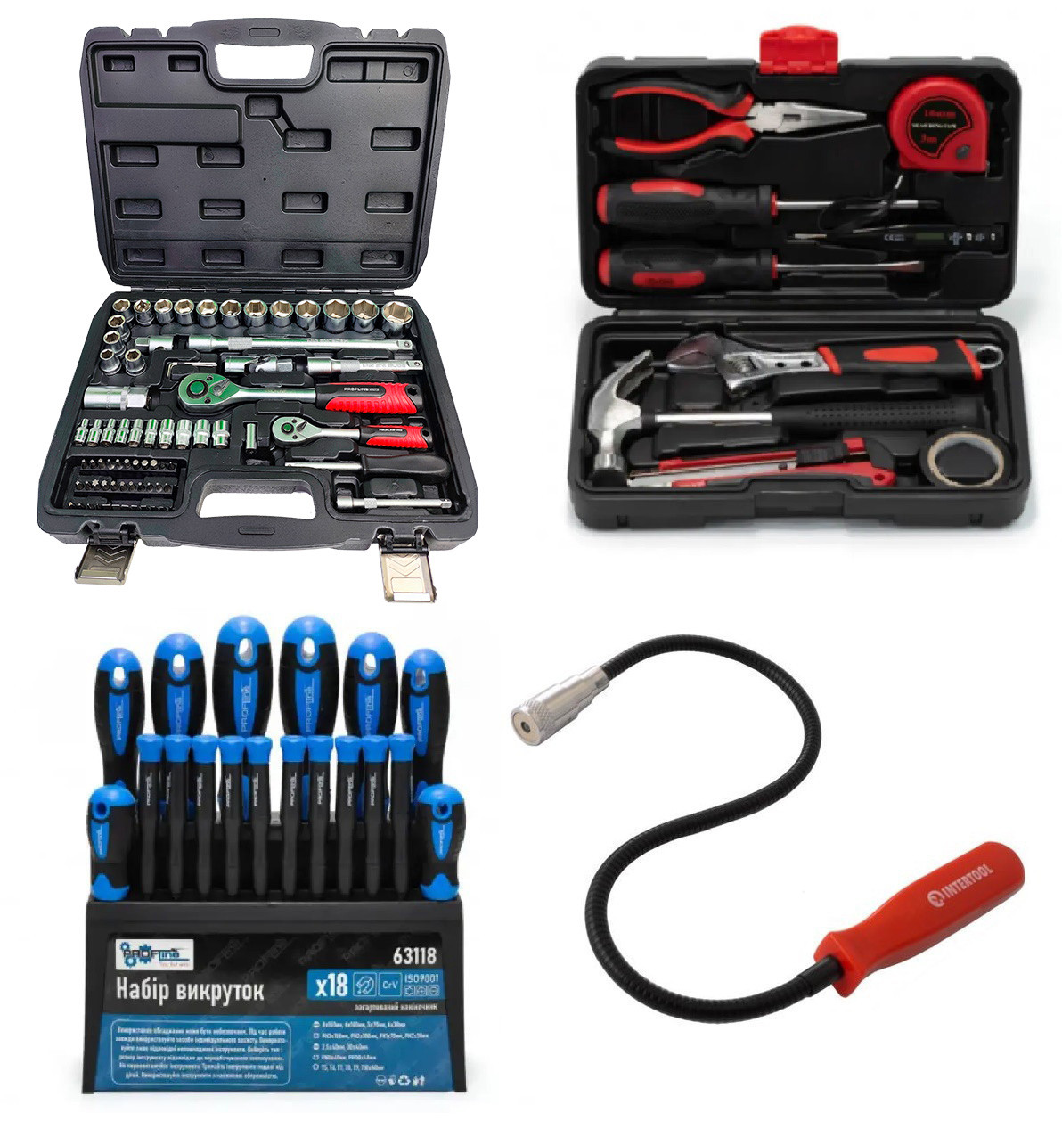 Набір інструментів 4в1 (набір 72 од + слюсарний набір + викрутки 18 од + магніт)Profline 60725-207