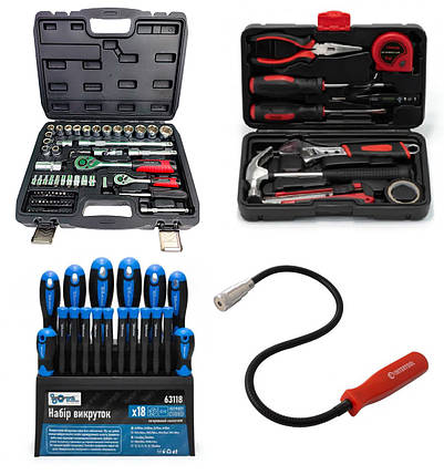 Набір інструментів 4в1 (набір 72 од + слюсарний набір + викрутки 18 од + магніт)Profline 60725-207, фото 1