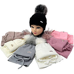 Шапка з флісом і бубоном + бафф для дітей та підлітків "Дівчинка" Розмір: 50-56 (17229)