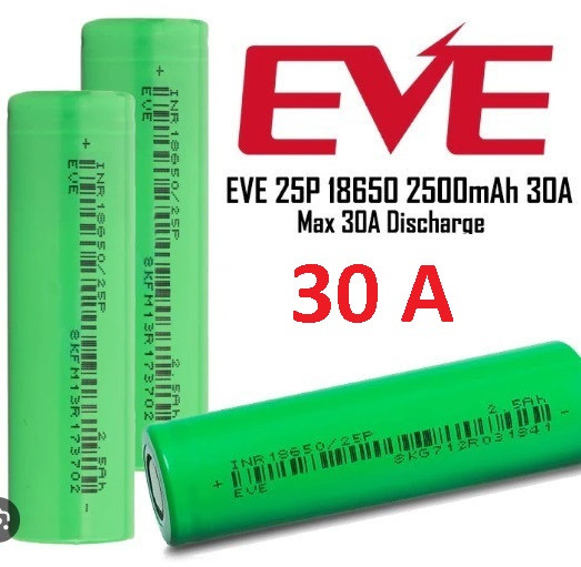 Акумулятор високотоковий 18650 EVE INR18650-25Р 2500mAh до 30A, фото 1