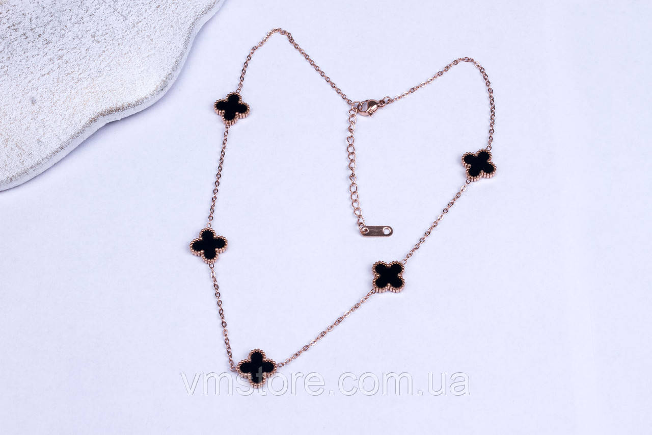 Кольє в стилі Ван Кліф, чорна конюшина 5 штук, фото 1