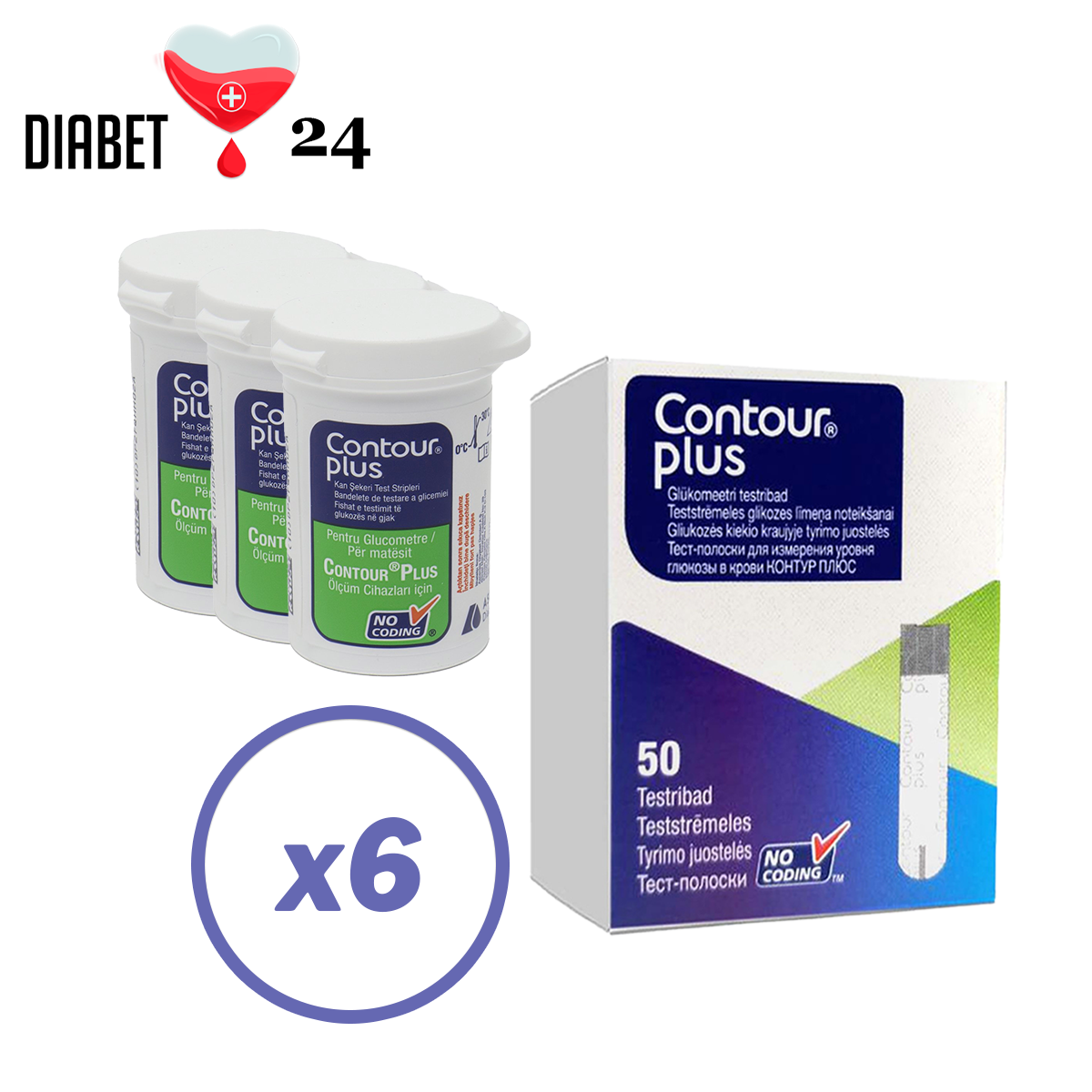 Тест-смужки Контур Плюс (Contour Plus) 300 шт. у 6 флаконі по 50 шт. в упаковці, фото 1