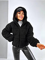 Куртка - кофта коротка пряма, осінь, весна, жіноча, модна, на блискавці, з капюшоном, розмір 42-46, 48-52 хутро Тедді